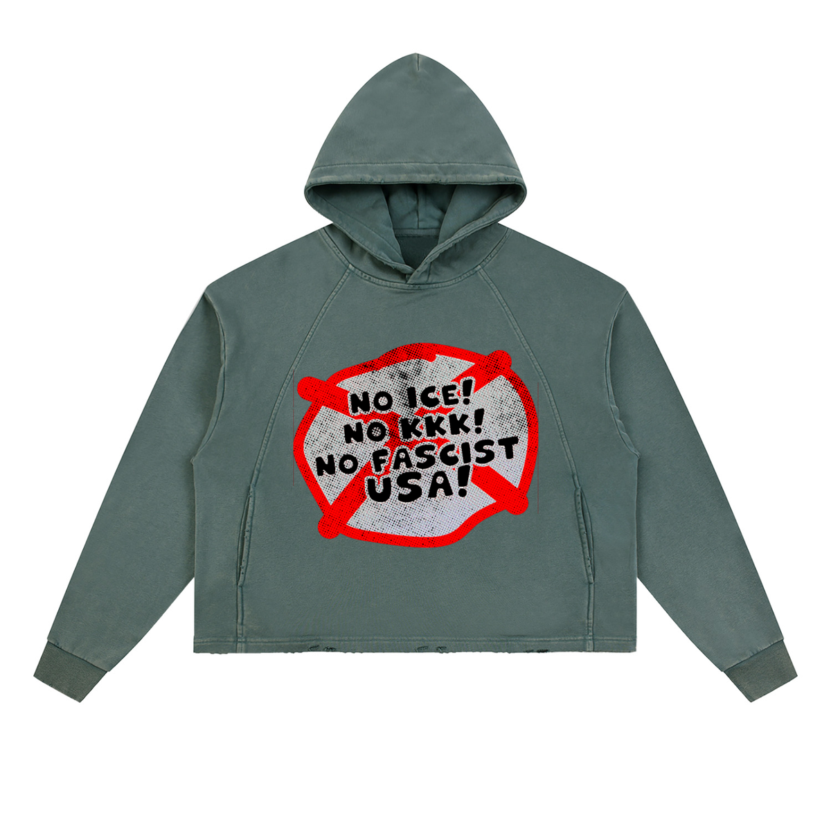 No ICE No KKK No Fascist USA Snow Wash Fleece Oversize Hoodie
