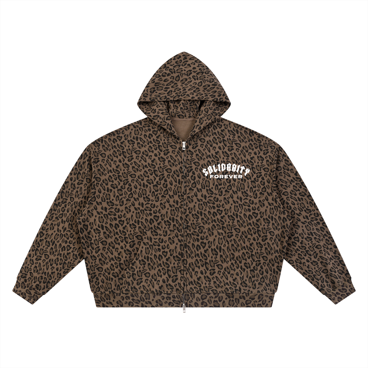 Solidarity Forever Unisex Leopard Print Waffle Full Zip Hoodie