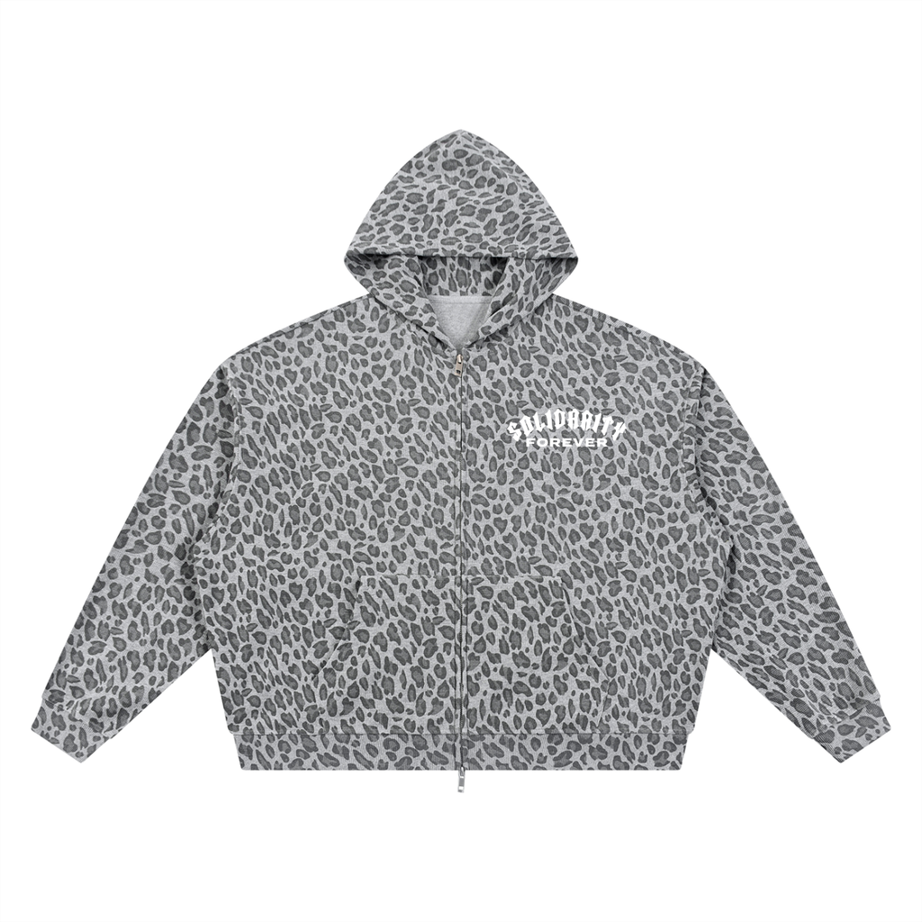 Solidarity Forever Unisex Leopard Print Waffle Full Zip Hoodie